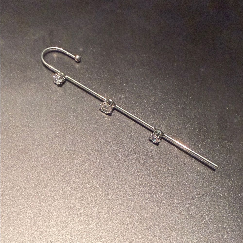 Silver Hook Ear Crawler - 3 Diamond Stud BRAND NEW Earring